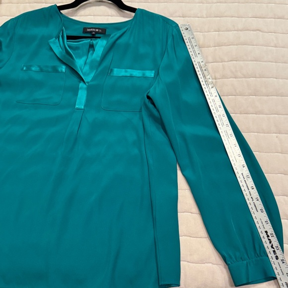Lafayette 148‎ New York Turquoise 100% Silk Blouse - Picture 13 of 13